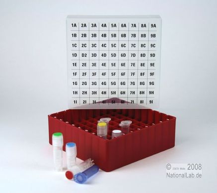 Kunststoffboxen EPPi Box, 45mm, Vollfarben- Serie, mit festem 9x9 Innenraster, alphanumerische Codierung auf Rand und Deckel